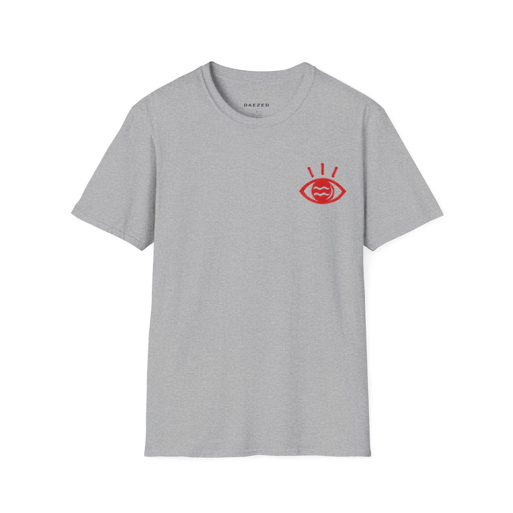 I Told Chat GPT About You T-Shirt | Red Script Back Print, Small Front Eye Logo