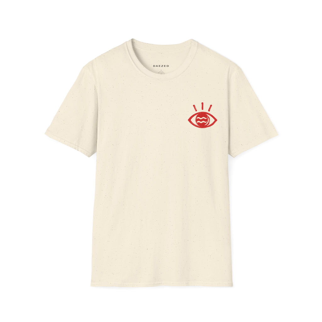 I Told Chat GPT About You T-Shirt | Red Script Back Print, Small Front Eye Logo