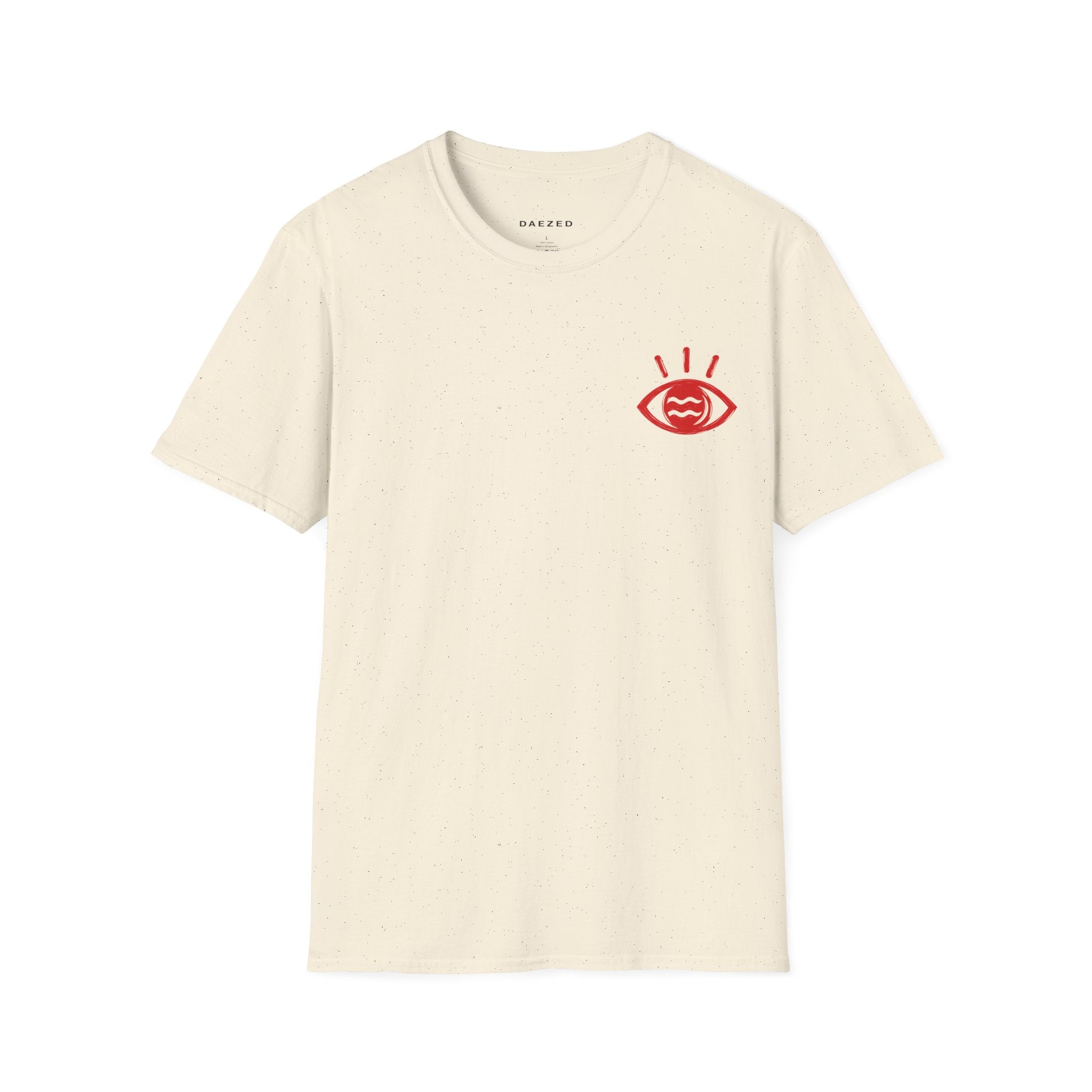 I Told Chat GPT About You T-Shirt | Red Script Back Print, Small Front Eye Logo