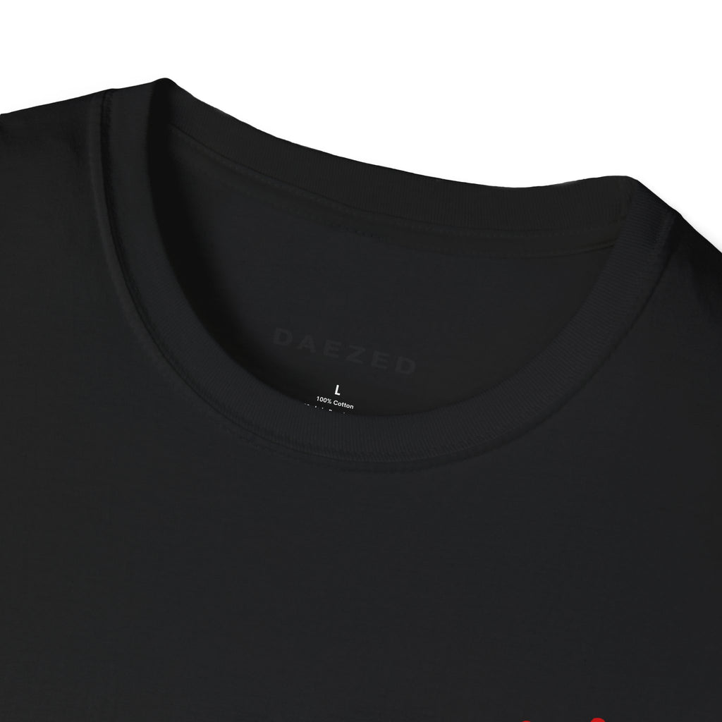 I Told Chat GPT About You T-Shirt | Red Script Back Print, Small Front Eye Logo